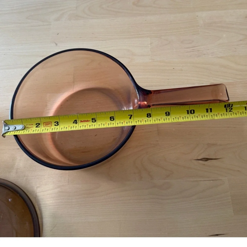 Vintage Visions France‎ Amber Glass Saucepan + Lid Mid Century Modern Retro Cook